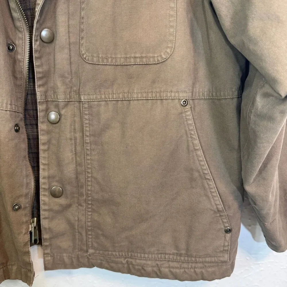 Class Club Boys Brown Canvas Barn Jacket Fall Plaid Lined Size M 10-12